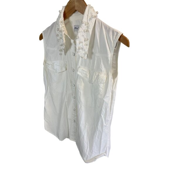 Paris Blues White Button Front Pearl Accent Collar Top Sz M - Picture 3 of 7